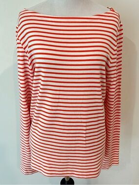 GAP Soft Orange and White Striped Long Sleeve Boat Neck Top Tee Shirt Womens XL